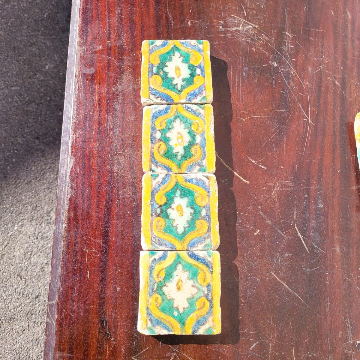 Set Of 6 Polychrome Glazed Earthenware Tiles, From Various Periods-photo-3