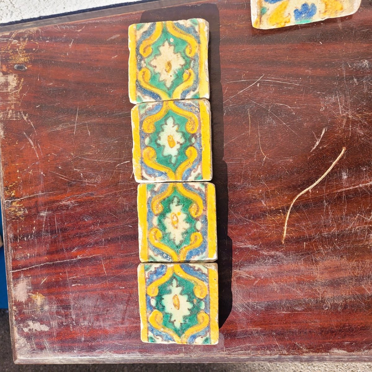 Set Of 6 Polychrome Glazed Earthenware Tiles, From Various Periods-photo-1