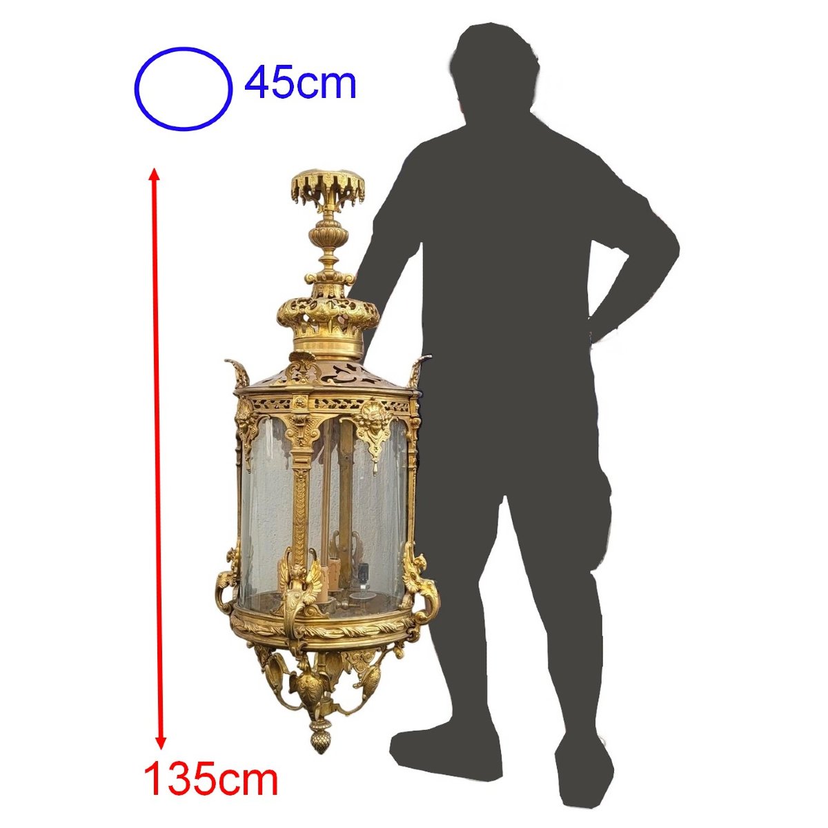 Importante Lanterne H135cm en bronze patine dorée, XXème siècle-photo-2