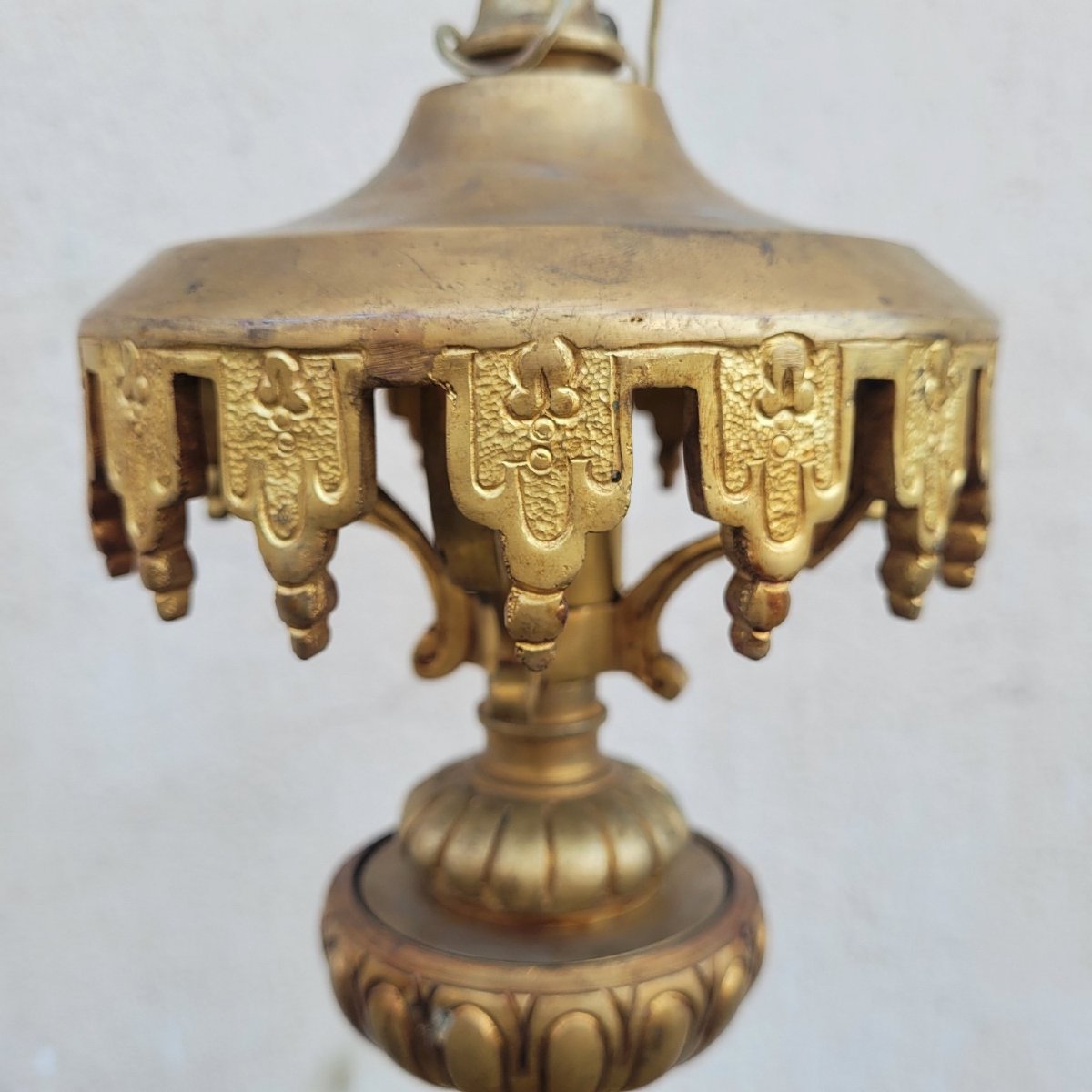 Importante Lanterne H135cm en bronze patine dorée, XXème siècle-photo-4