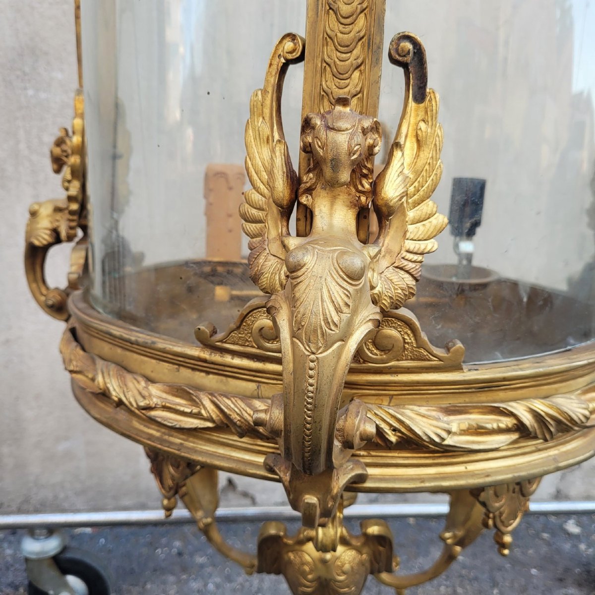 Importante Lanterne H135cm en bronze patine dorée, XXème siècle-photo-3