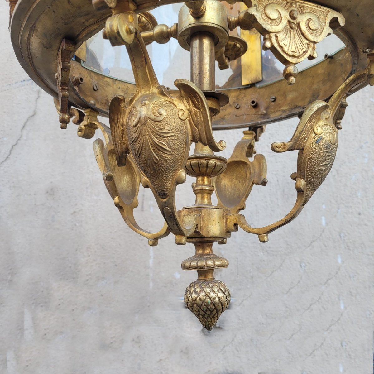 Importante Lanterne H135cm en bronze patine dorée, XXème siècle-photo-5