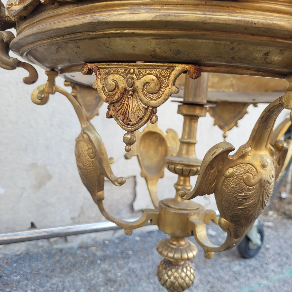 Importante Lanterne H135cm en bronze patine dorée, XXème siècle-photo-8