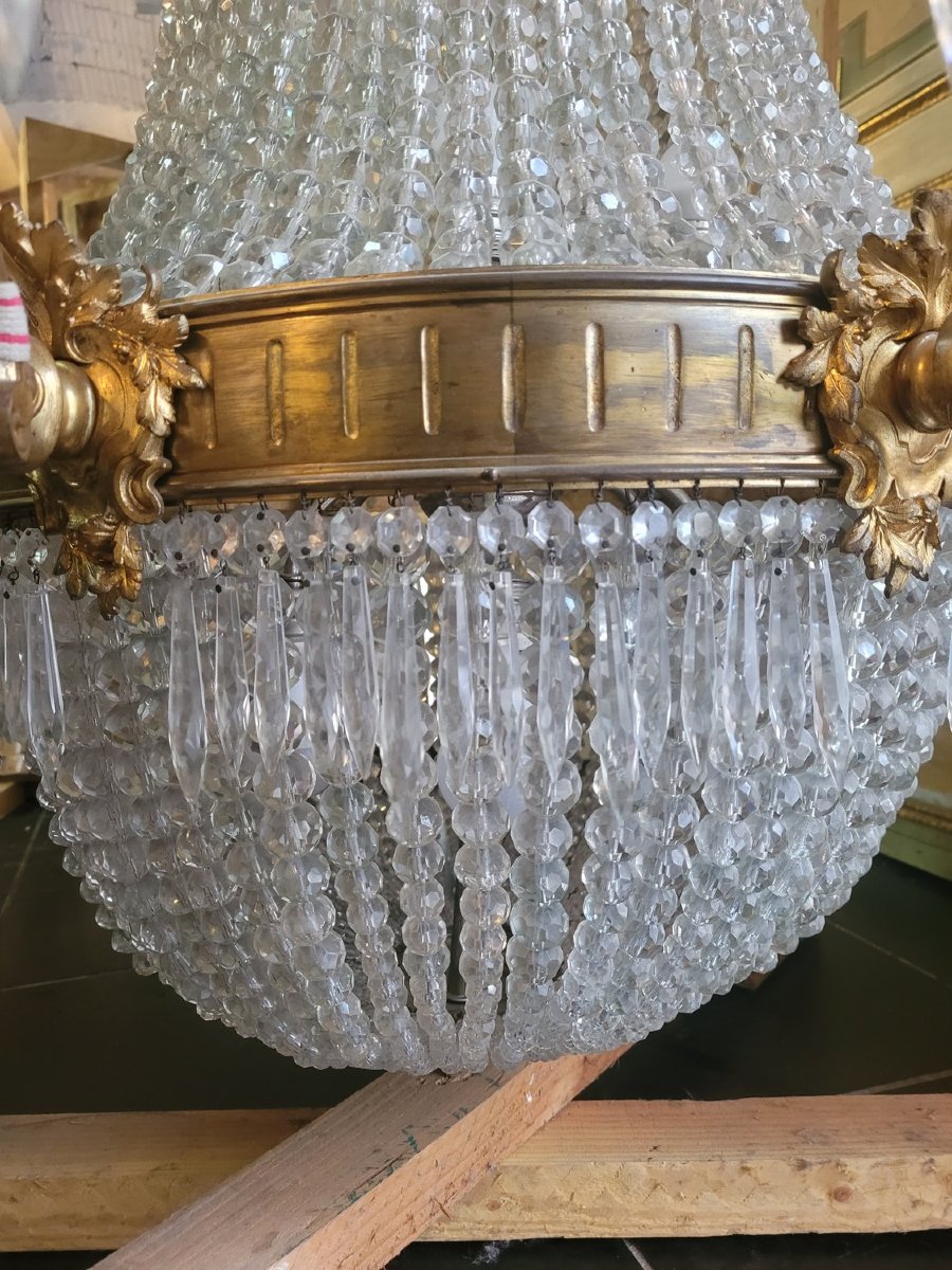 Hot-air Balloon Chandelier, H 165 Cm, Bronze And Crystal, 19th Century-photo-3