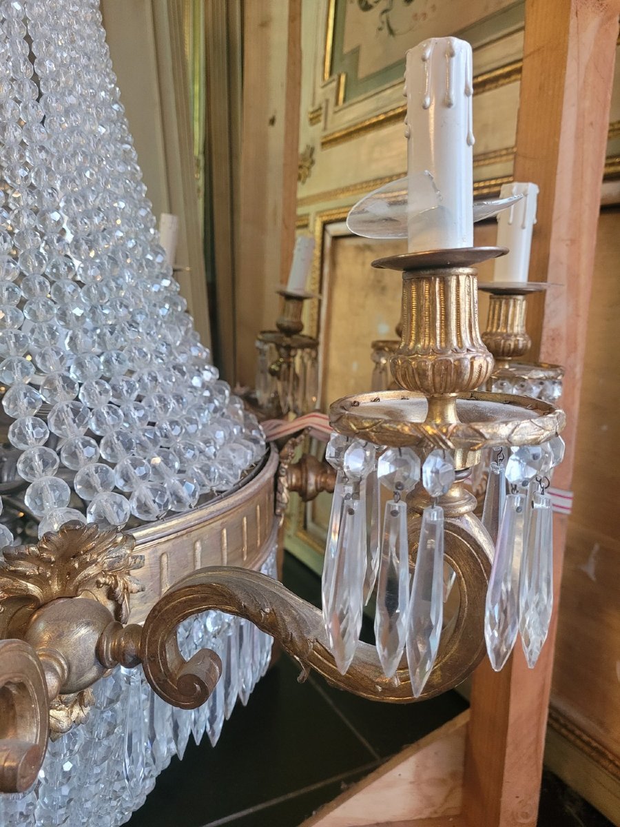 Hot-air Balloon Chandelier, H 165 Cm, Bronze And Crystal, 19th Century-photo-4