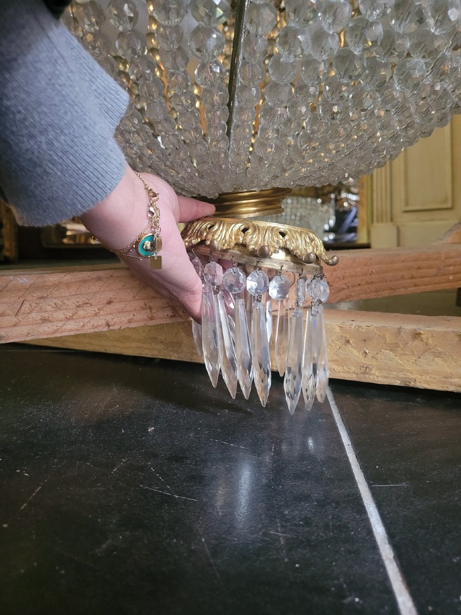 Hot-air Balloon Chandelier, H 165 Cm, Bronze And Crystal, 19th Century-photo-1