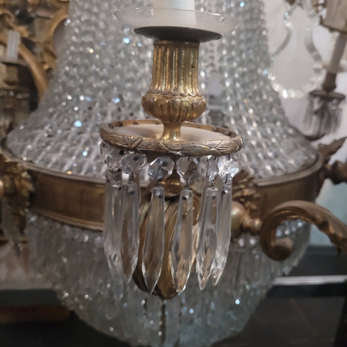 Hot-air Balloon Chandelier, H 165 Cm, Bronze And Crystal, 19th Century-photo-5