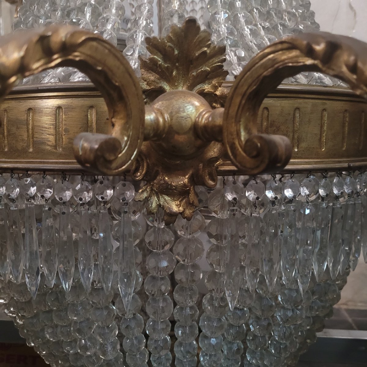 Hot-air Balloon Chandelier, H 165 Cm, Bronze And Crystal, 19th Century-photo-6
