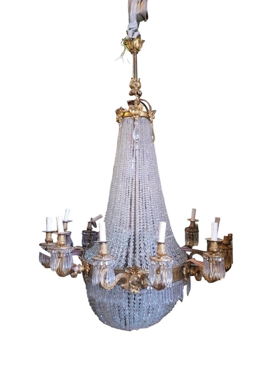 Hot-air Balloon Chandelier, H 165 Cm, Bronze And Crystal, 19th Century