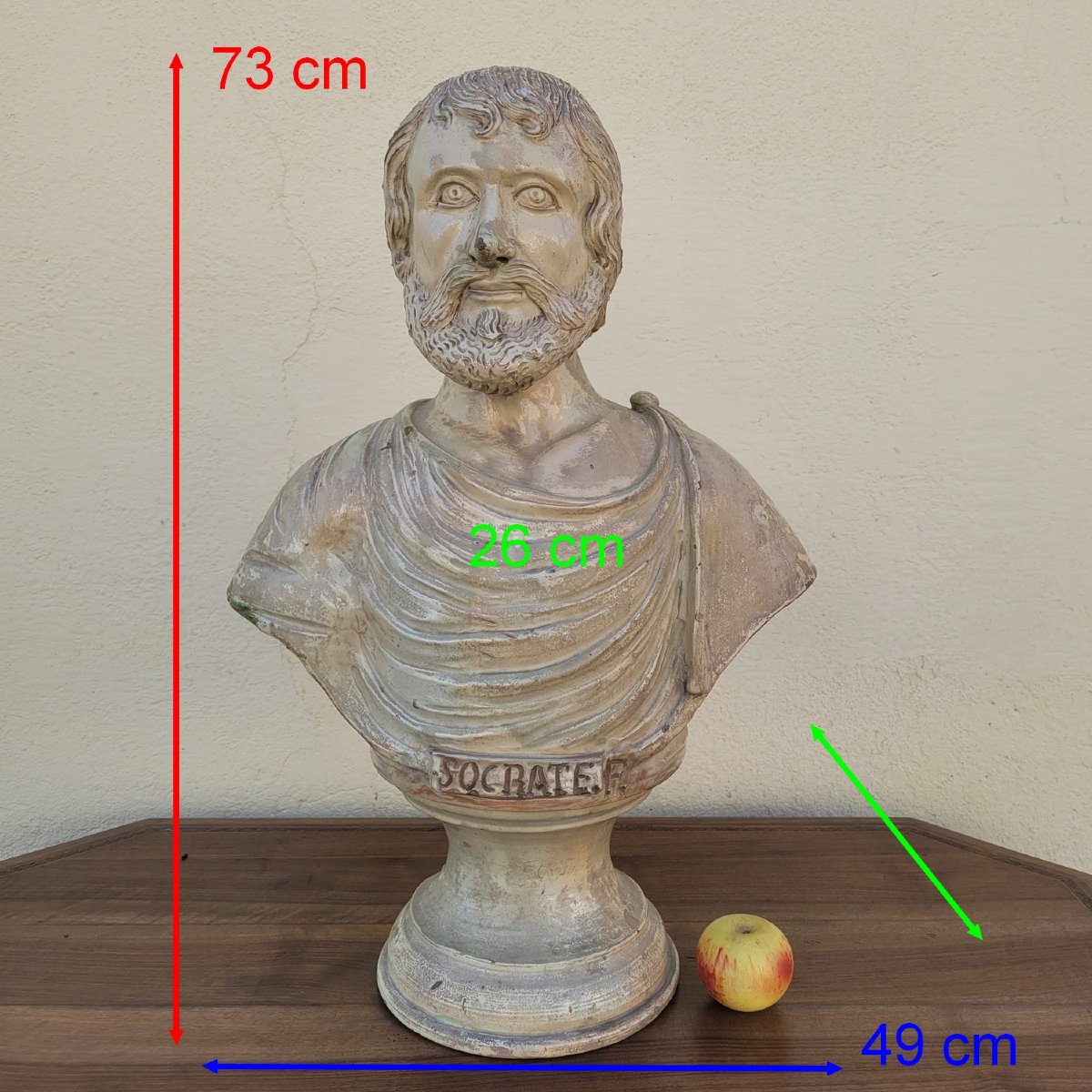 Socrate, grand buste H73cm en terre cuite vernissée, Italie, XIXème siècle-photo-2