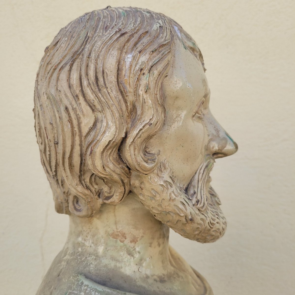 Socrate, grand buste H73cm en terre cuite vernissée, Italie, XIXème siècle-photo-2