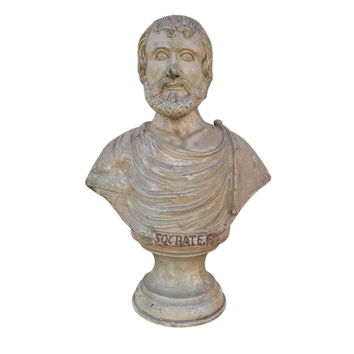 Socrate, grand buste H73cm en terre cuite vernissée, Italie, XIXème siècle