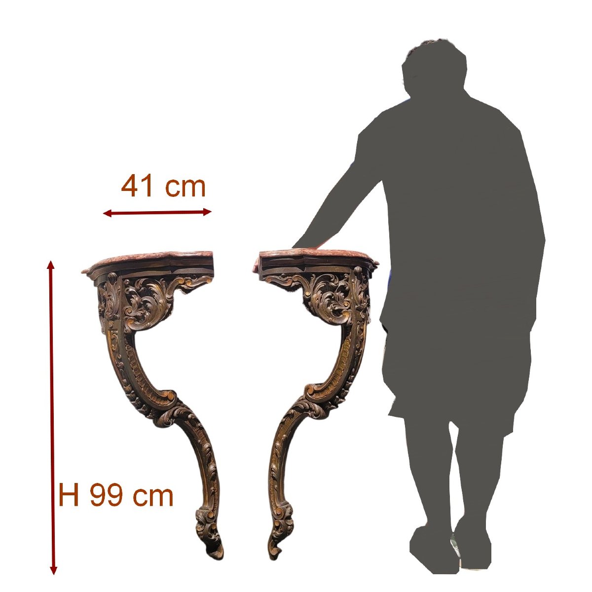 Pair Of Corner Consoles, H 99 Cm, Louis XV Style, Late 19th Century-photo-2