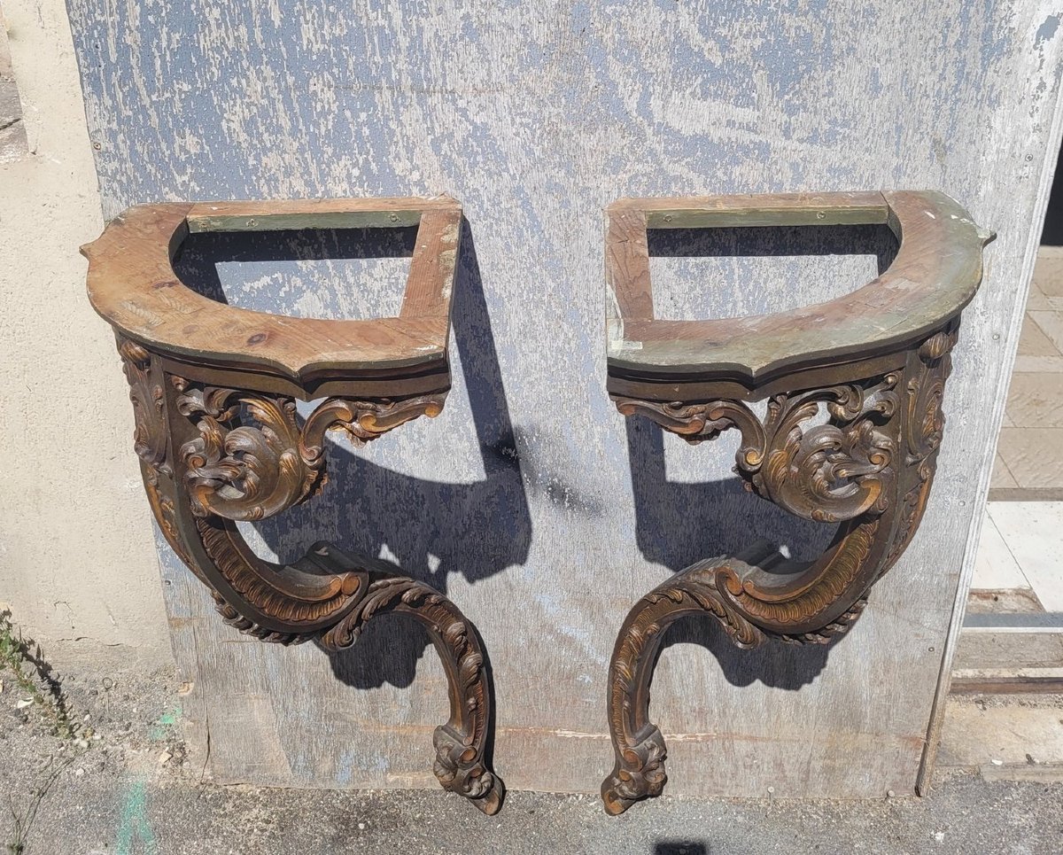 Pair Of Corner Consoles, H 99 Cm, Louis XV Style, Late 19th Century-photo-3