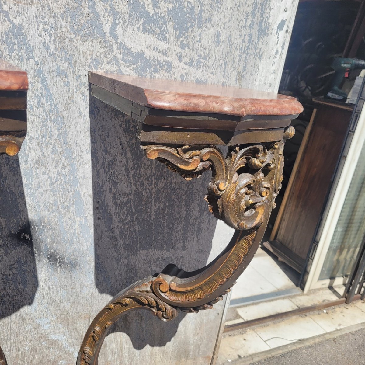Pair Of Corner Consoles, H 99 Cm, Louis XV Style, Late 19th Century-photo-6