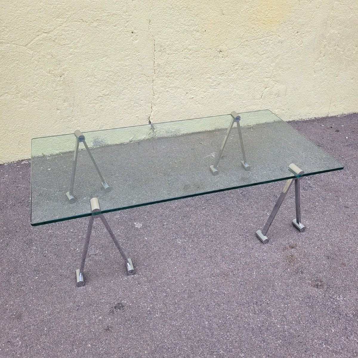 Table basse en verre et en métal , années 70 -photo-2