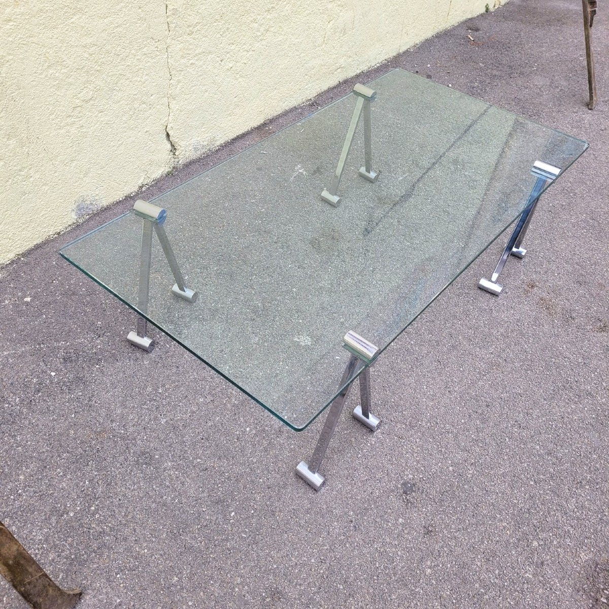 Table basse en verre et en métal , années 70 -photo-3