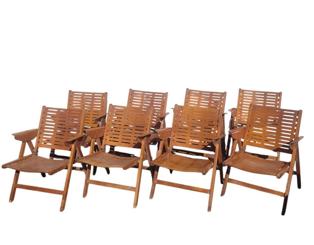  Niko Kralj, Série de 8 fauteuils pliants « Rex », années 1950/1970