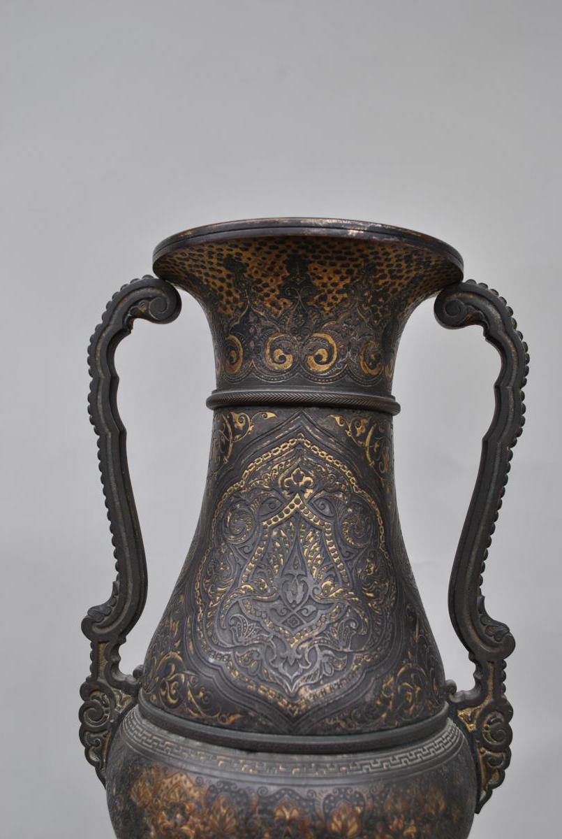 Vase damasquinage Dans Le Goût Zuloaga, France 19eme siècle-photo-1