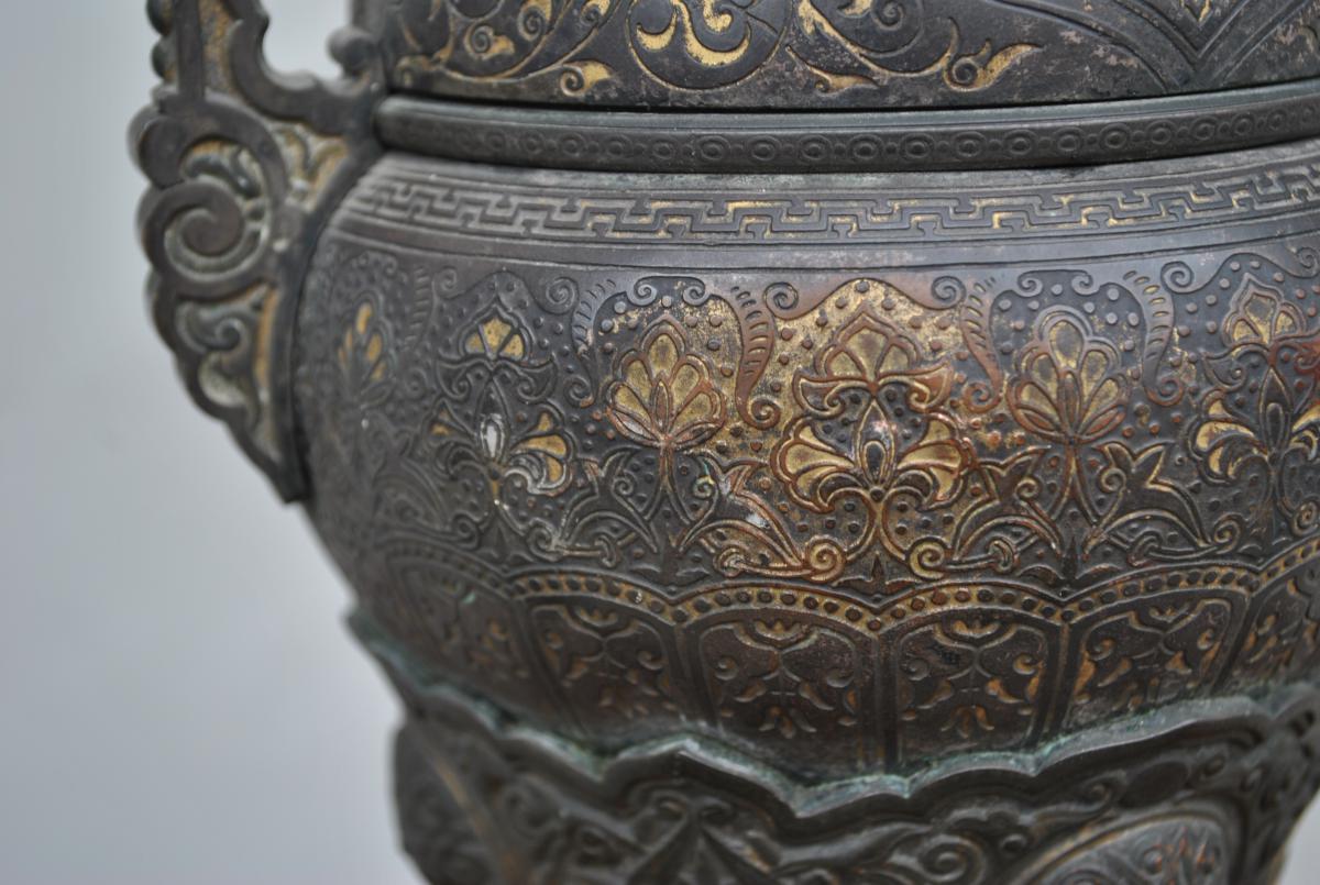 Vase damasquinage Dans Le Goût Zuloaga, France 19eme siècle-photo-2
