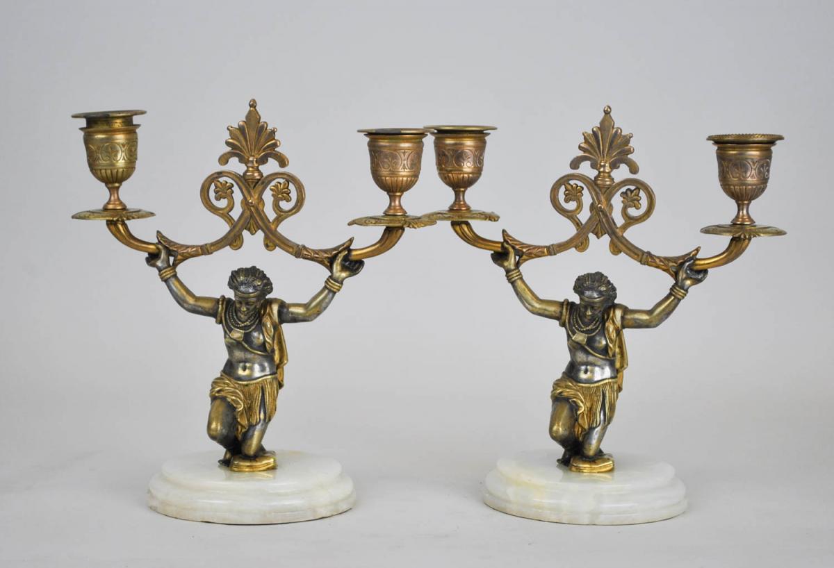 Pair Of Candelabra With Nubians, XIXth Century