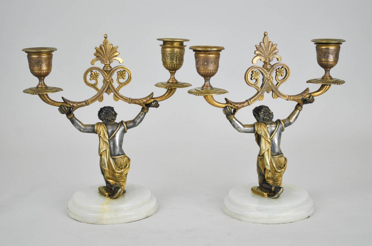 Pair Of Candelabra With Nubians, XIXth Century-photo-3