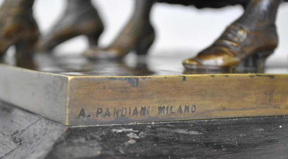 Groupe De Personnages Elégants En Bronze, A Pandiani, XIXème-photo-2