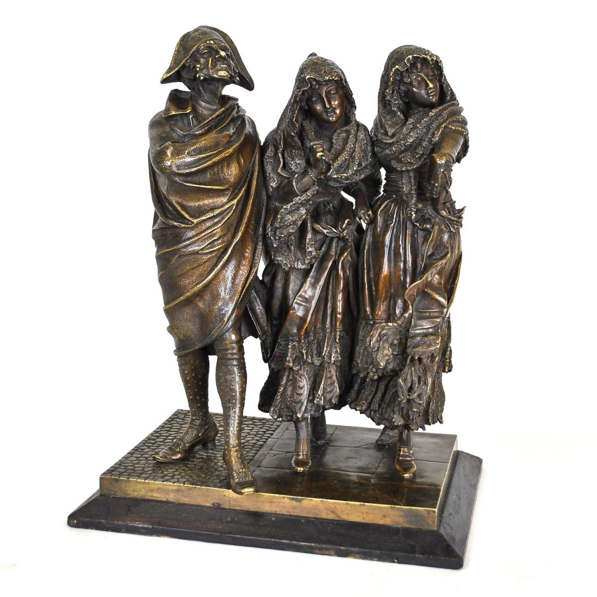 Groupe De Personnages Elégants En Bronze, A Pandiani, XIXème