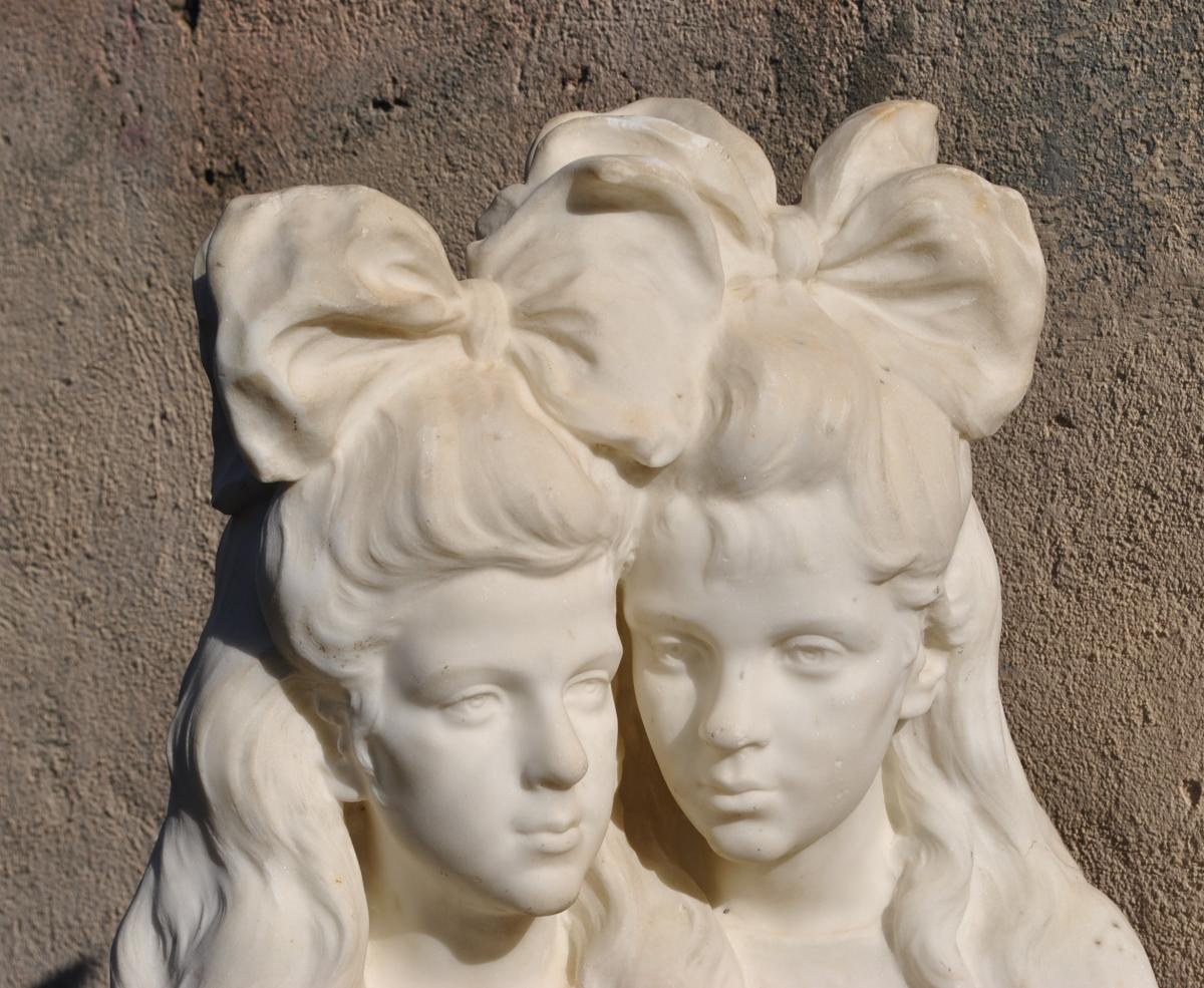 Bustes De Jeunes Femmes, Marbre De Carrare, Fin XIXème-photo-3