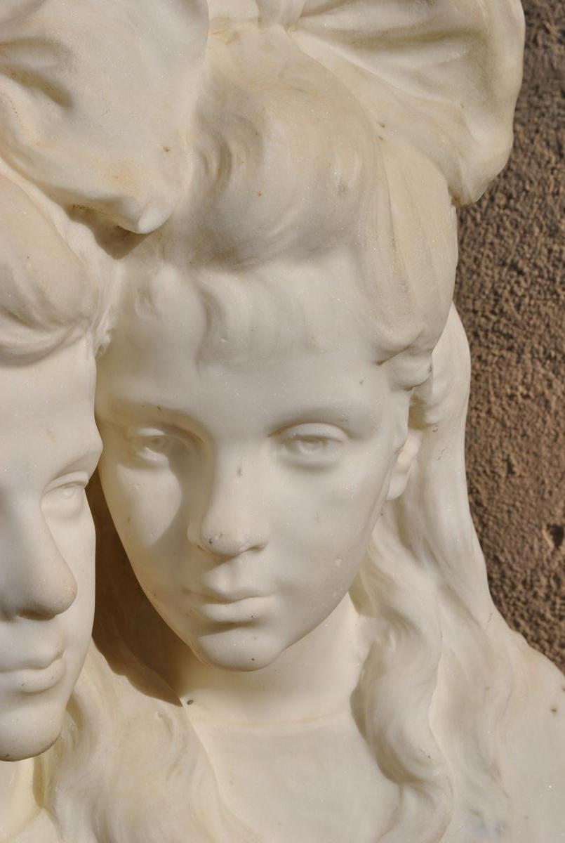 Bustes De Jeunes Femmes, Marbre De Carrare, Fin XIXème-photo-1