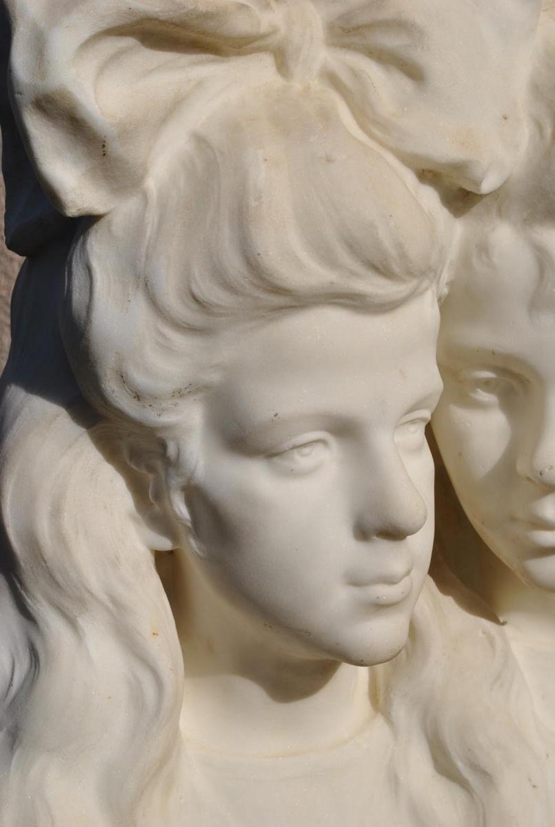 *special Offer* Busts Of Young Women, Carrara Marble, Late Nineteenth-photo-2