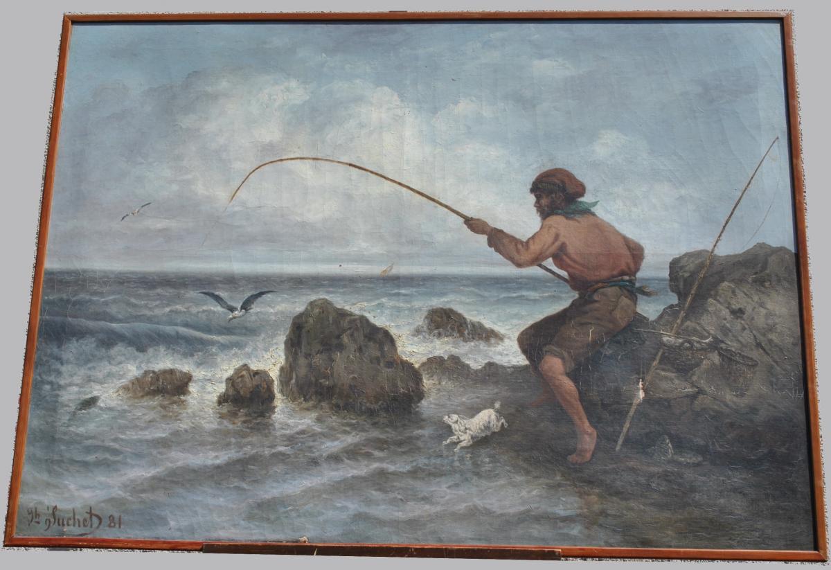 *special Offer*j Suchet, Oil On Canvas, Fisherman On The Coast Marseille XIXth-photo-2