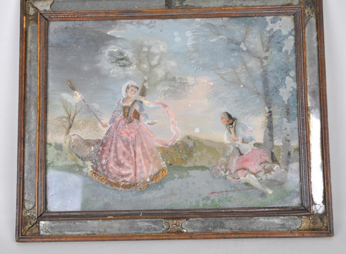 Reverse Glass-painted, Pastoral Scene, 18th Century