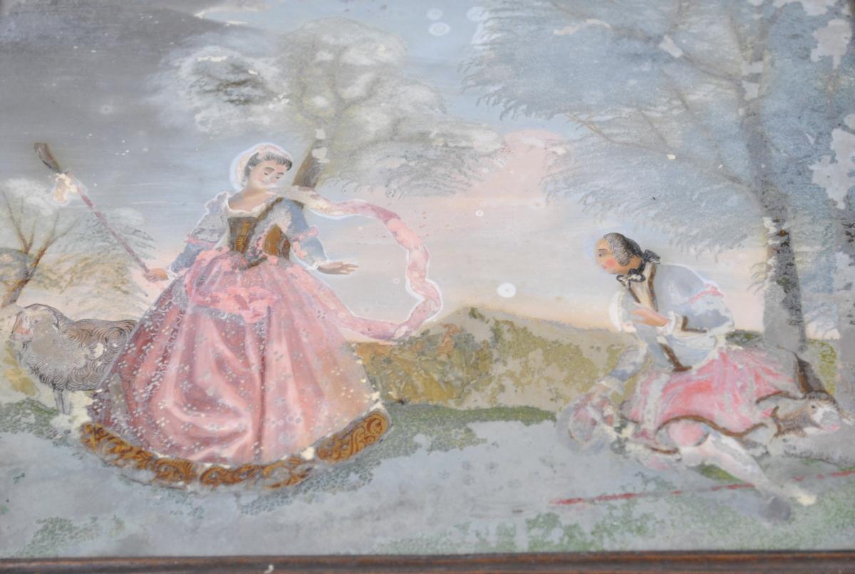 Reverse Glass-painted, Pastoral Scene, 18th Century-photo-3