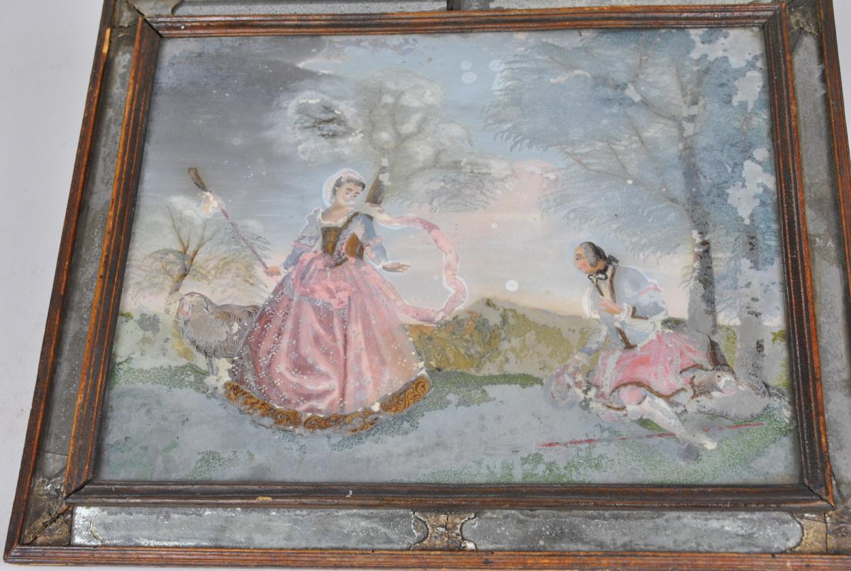 Reverse Glass-painted, Pastoral Scene, 18th Century-photo-4