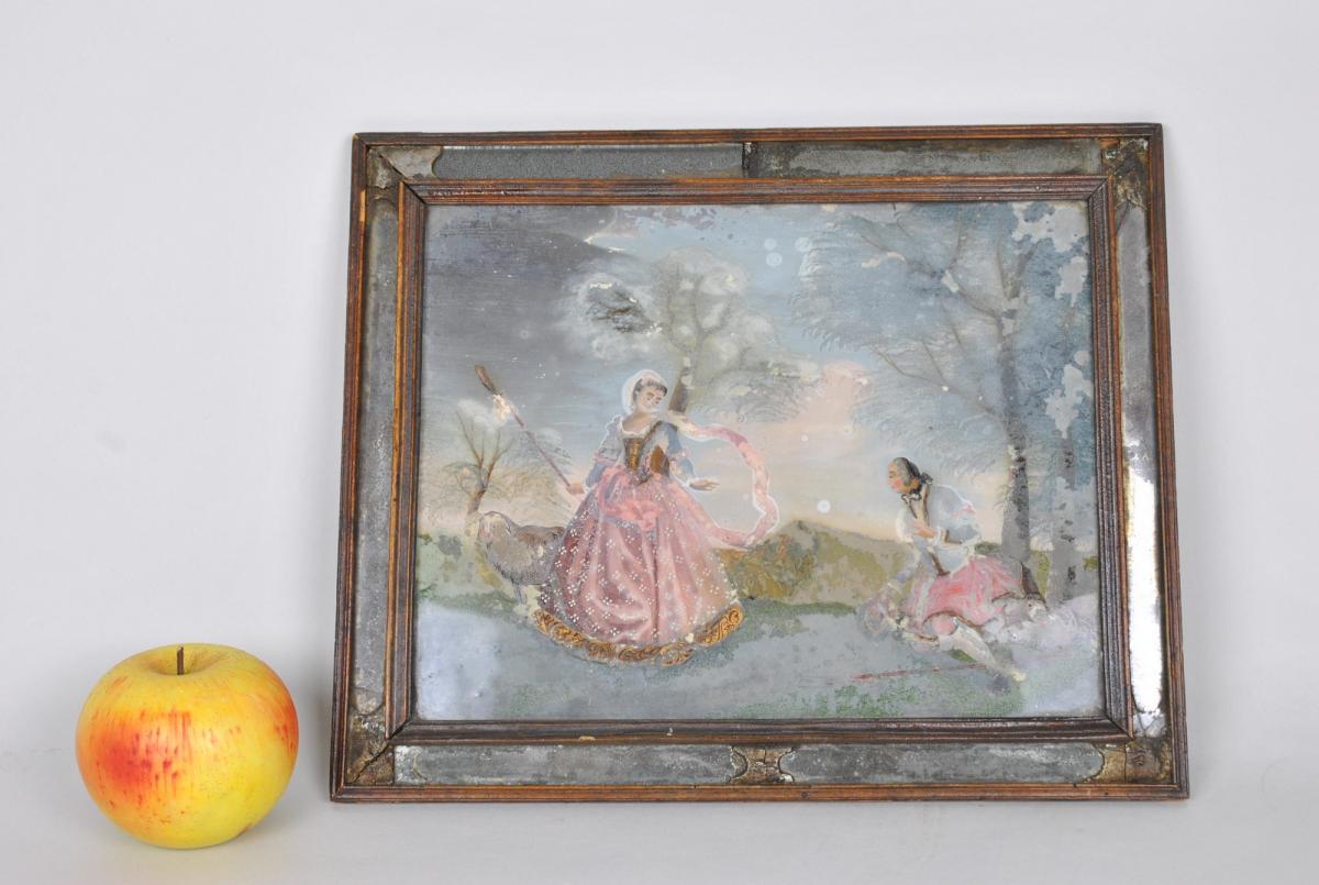 Reverse Glass-painted, Pastoral Scene, 18th Century-photo-3