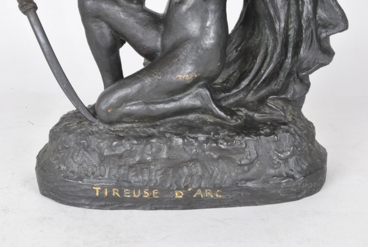 E l'Hoest, Tireuse à l'Arc, Bronze Orientaliste Signé, XIXème Siècle-photo-1