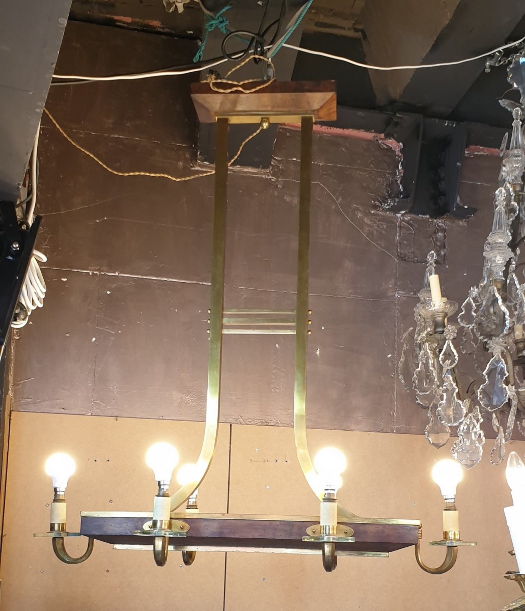 *special Offer *art Deco Chandelier In Wood And Bronze, Circa 1930-photo-2