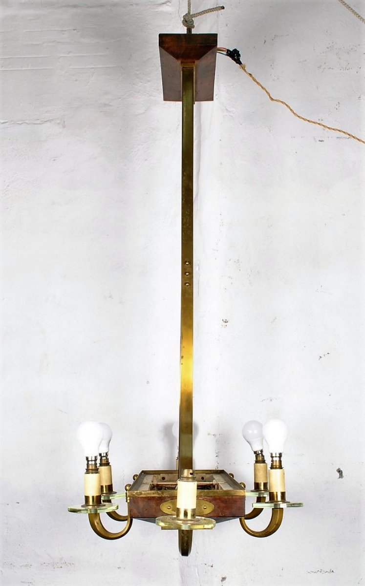 *special Offer *art Deco Chandelier In Wood And Bronze, Circa 1930-photo-3