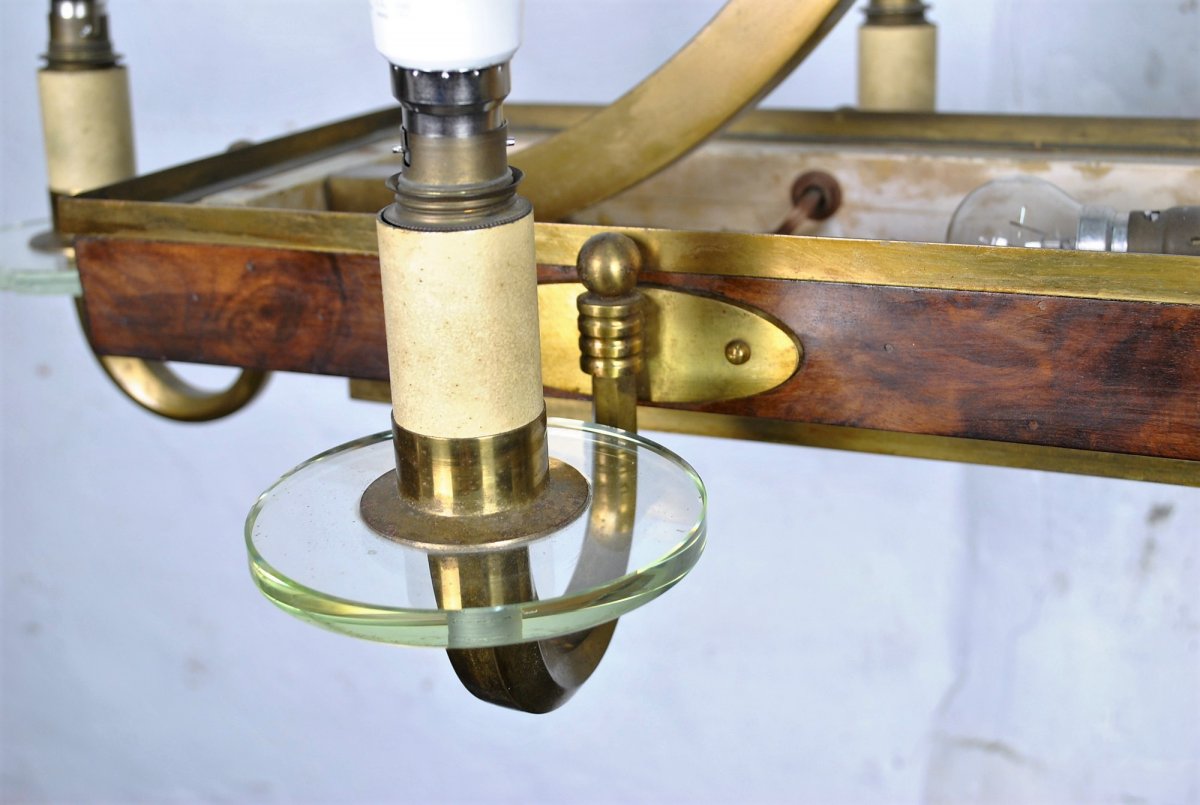 *special Offer *art Deco Chandelier In Wood And Bronze, Circa 1930-photo-2