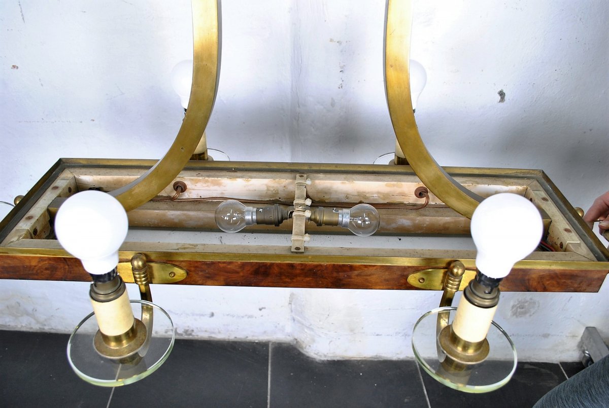 *special Offer *art Deco Chandelier In Wood And Bronze, Circa 1930-photo-3