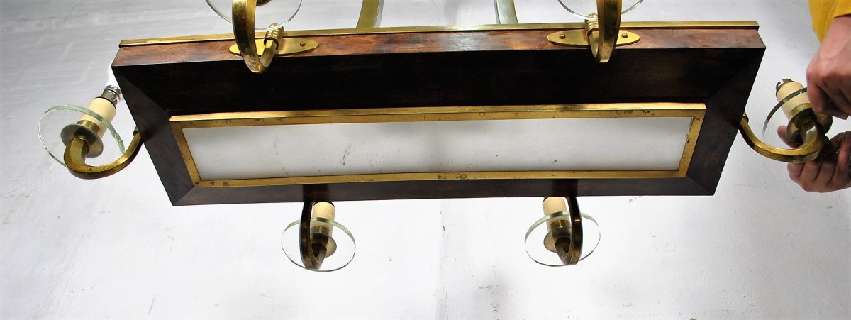 *special Offer *art Deco Chandelier In Wood And Bronze, Circa 1930-photo-6