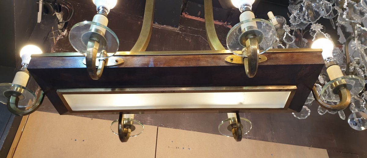 *special Offer *art Deco Chandelier In Wood And Bronze, Circa 1930-photo-7