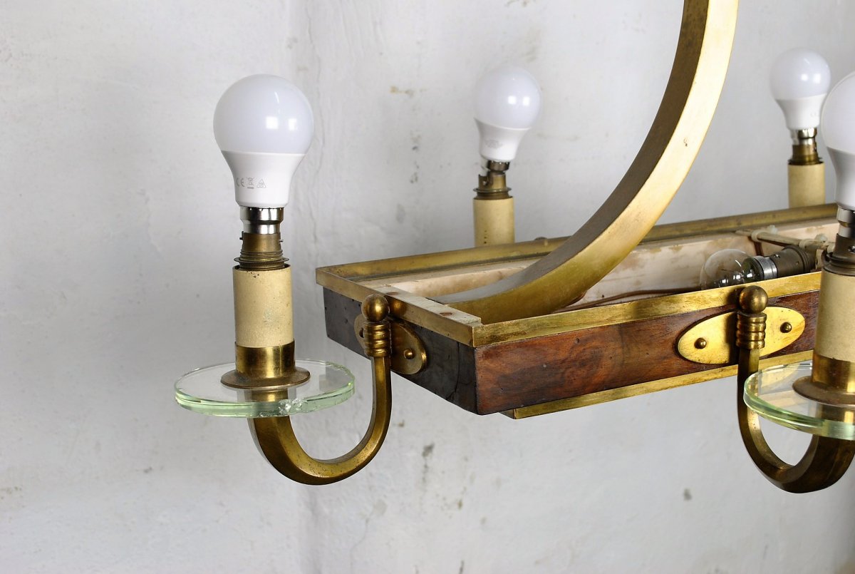 *special Offer *art Deco Chandelier In Wood And Bronze, Circa 1930-photo-8