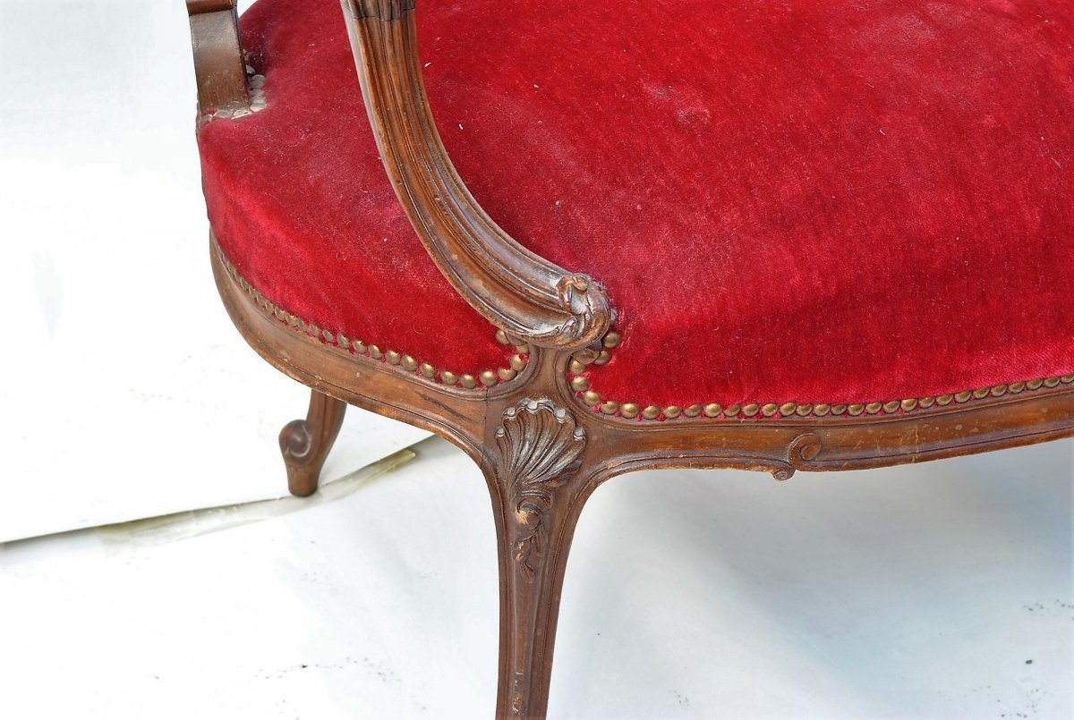 Bench Mahogany And Caning, Louis XV Style, XIXth Century-photo-3