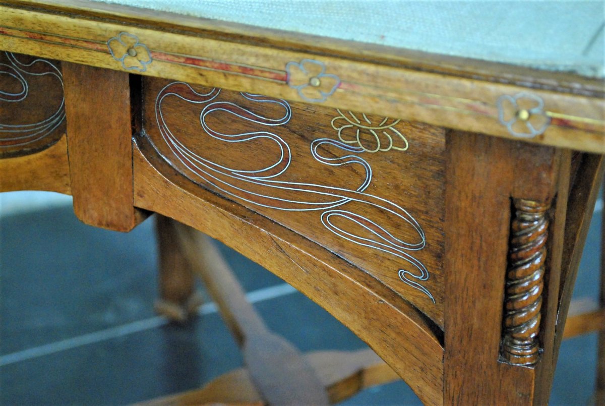 Salon Set  Attributed To E Quarti, In Wood Inlaid With Brass, Art Nouveau, XXth Century-photo-2