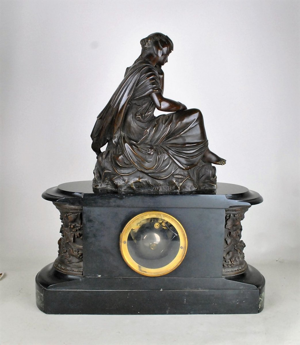 James Pradier, Garniture De Nemausa, Bronze Et Marbre, XIXème Siècle-photo-2