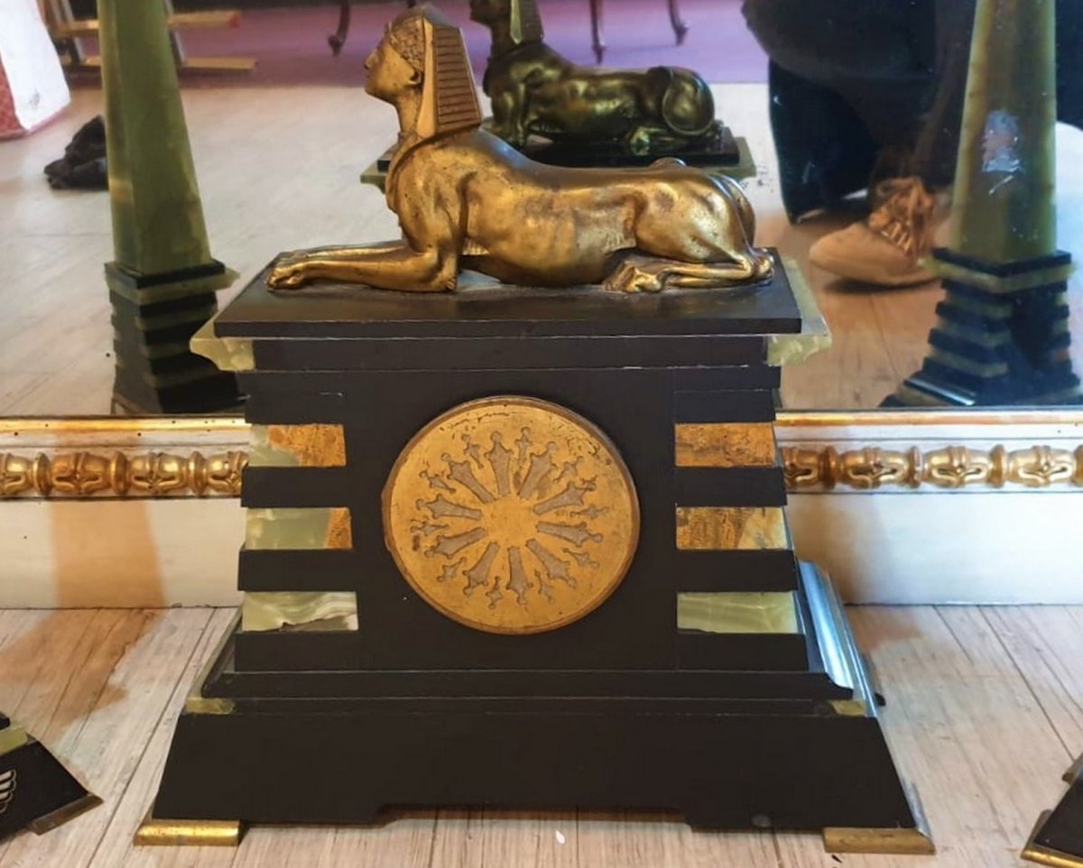 *special Offer * Trim Egyptomania, Marble And Onyx, XIXth Century-photo-3