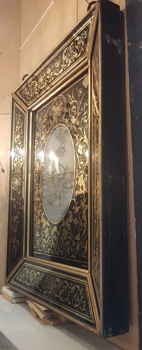 Eglomised Glass Frame, Signed Bucelli & Figlio Ferrara, Napoleon III-photo-8
