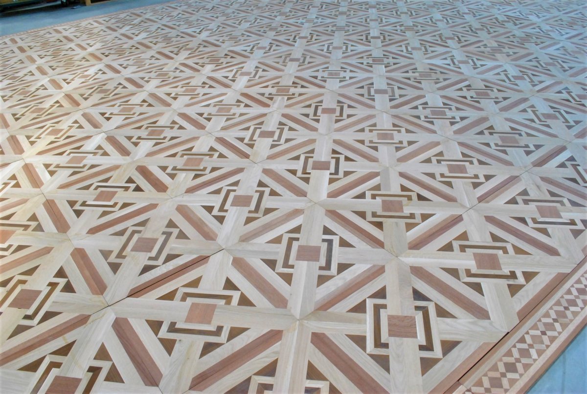 Old Parquet, Approx 45m² In Marquetry From Different Woods, Fully Restored,  20th Century-photo-1